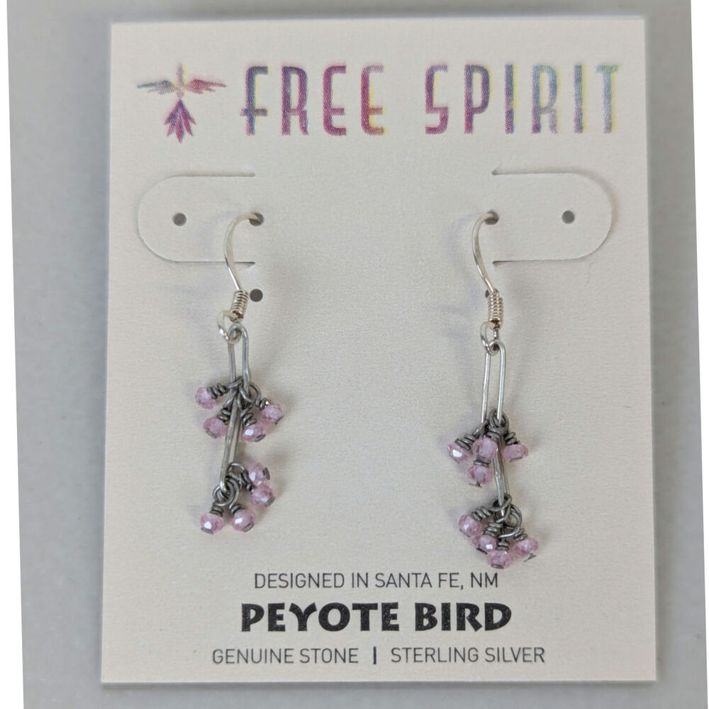 Peyote Bird Sterling Silver Drop Earrings Pink Bead Dangle Cluster Boho Fairy